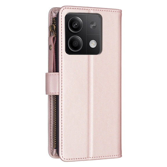 For Xiaomi Redmi Note 13 4G Global 9 Card Slots Zipper Wallet Leather Flip Phone Case(Rose Gold)