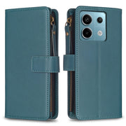 For Xiaomi Redmi Note 13 Pro 4G Global 9 Card Slots Zipper Wallet Leather Flip Phone Case(Green)