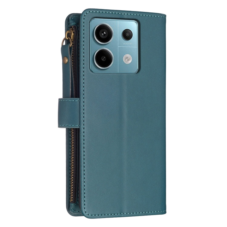 For Xiaomi Redmi Note 13 Pro 4G Global 9 Card Slots Zipper Wallet Leather Flip Phone Case(Green)