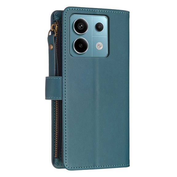 For Xiaomi Redmi Note 13 Pro 4G Global 9 Card Slots Zipper Wallet Leather Flip Phone Case(Green)