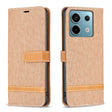For Xiaomi Redmi Note 13 Pro 4G Global Color Block Denim Texture Leather Phone Case(Brown) - Note 13 Pro Cases by PMC TechLife | Online Shopping South Africa | PMC TechLife | Buy Now Pay Later Mobicred