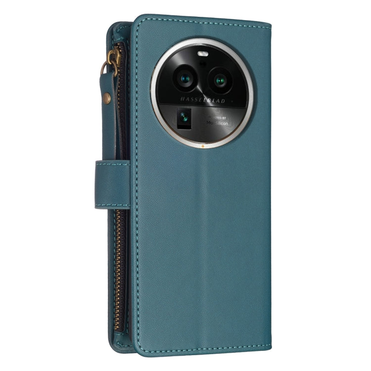 For OPPO Find X6 Pro 9 Card Slots Zipper Wallet Leather Flip Phone Case(Green)