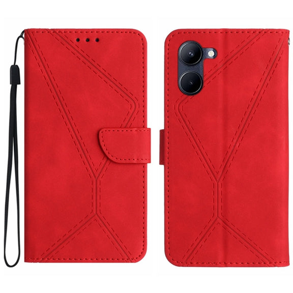 For vivo Y03 4G Stitching Embossed Leather Phone Case(Red)