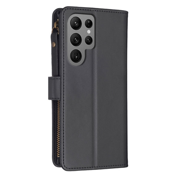 For Samsung Galaxy S24 Ultra 5G 9 Card Slots Zipper Wallet Leather Flip Phone Case(Black)