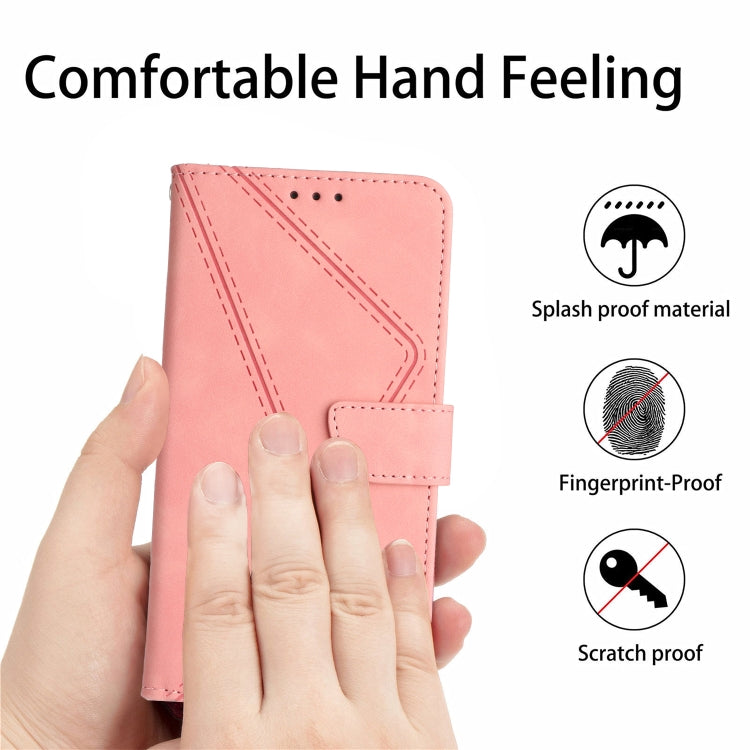 For iPhone 16 Plus Stitching Embossed Leather Phone Case(Pink)