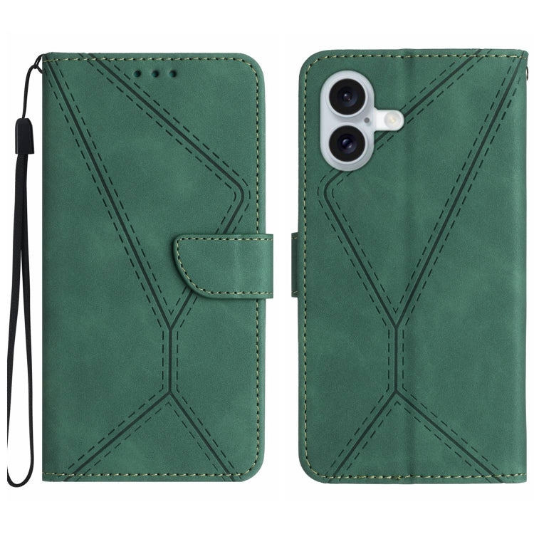 For iPhone 16 Plus Stitching Embossed Leather Phone Case(Green)