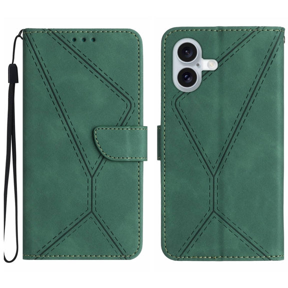 For iPhone 16 Plus Stitching Embossed Leather Phone Case(Green)