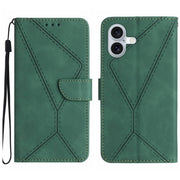 For iPhone 16 Stitching Embossed Leather Phone Case(Green)