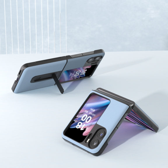 For OPPO Find N2 Flip ABEEL Genuine Leather Wave Phone Case with Holder(Blue)