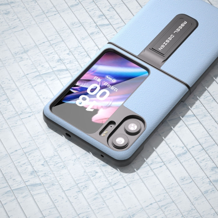 For OPPO Find N2 Flip ABEEL Genuine Leather Wave Phone Case with Holder(Blue)