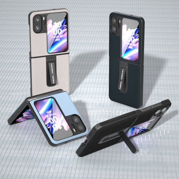 For OPPO Find N2 Flip ABEEL Genuine Leather Wave Phone Case with Holder(Blue)