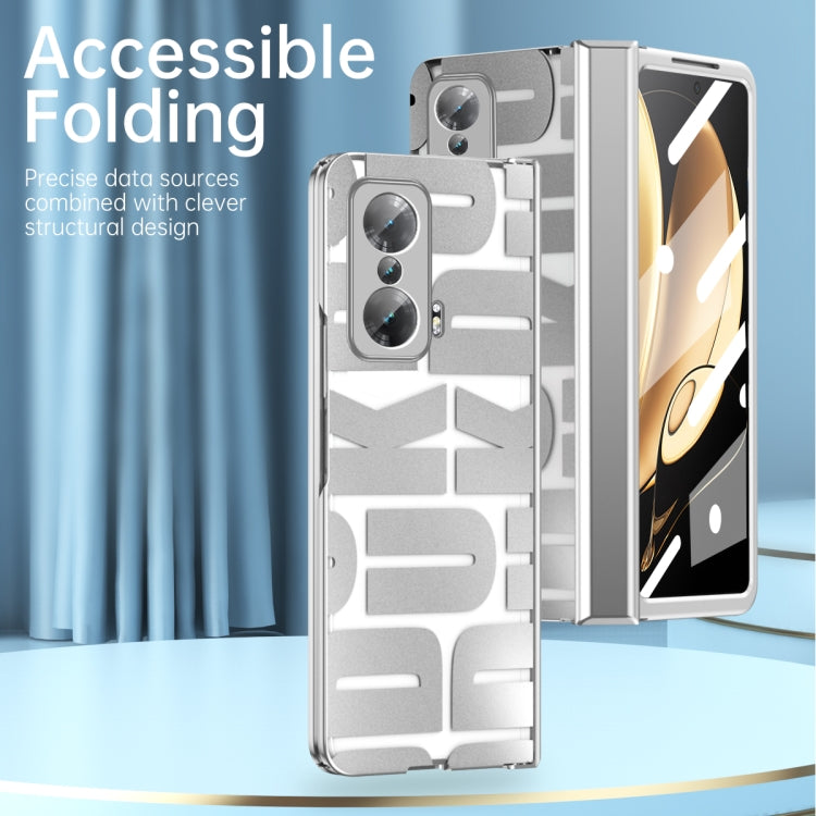 For Honor Magic V Integrated Electroplating Folding Phone Case with Hinge(Blue)