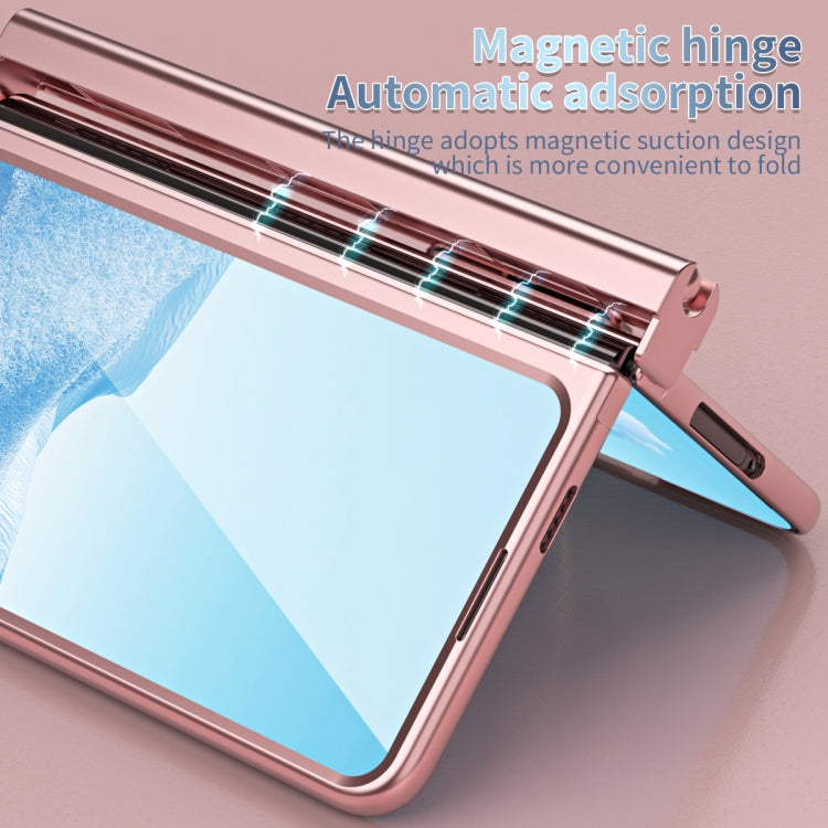 For Google Pixel Fold Integrated Electroplating Pen Slot Folding Phone Case with Stylus(Pink)