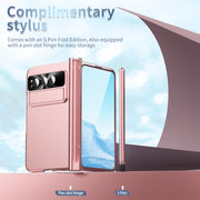 For Google Pixel Fold Integrated Electroplating Pen Slot Folding Phone Case with Stylus(Pink)