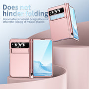 For Google Pixel Fold Integrated Electroplating Pen Slot Double Hinge Folding Phone Case with Stylus(Pink)