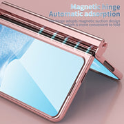 For Google Pixel Fold Integrated Electroplating Pen Slot Double Hinge Folding Phone Case with Stylus(Pink)