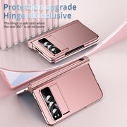 For Google Pixel Fold Integrated Electroplating Pen Slot Double Hinge Folding Phone Case with Stylus(Pink)