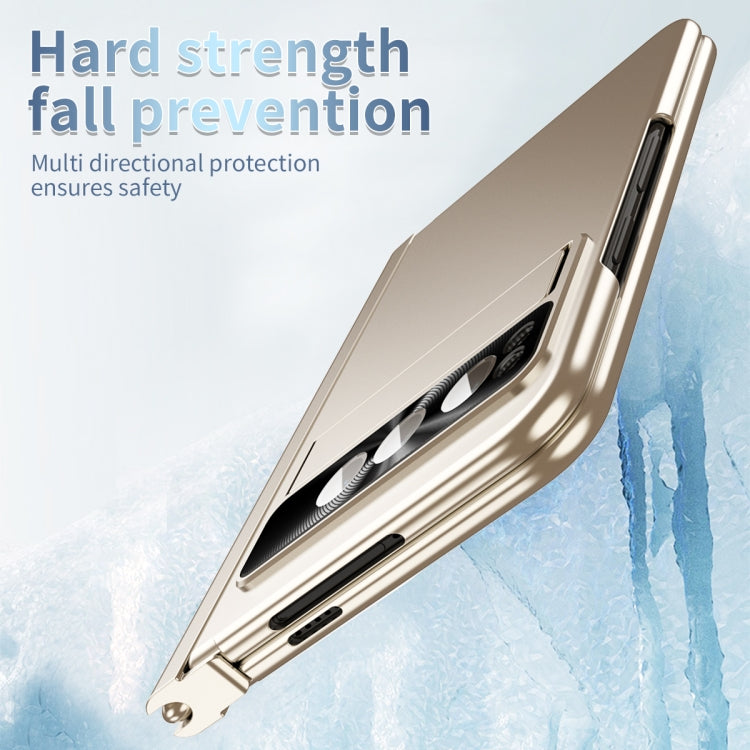 For Google Pixel Fold Integrated Electroplating Pen Slot Double Hinge Folding Phone Case with Stylus(Gold)