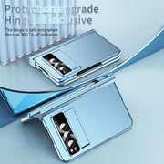 For Google Pixel Fold Integrated Electroplating Pen Slot Double Hinge Folding Phone Case with Stylus(Blue)