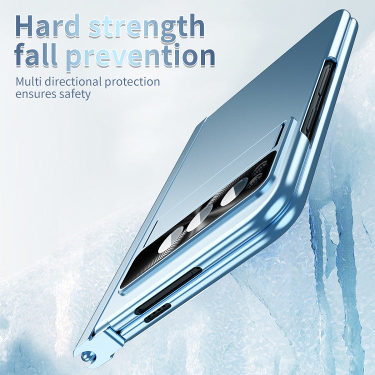 For Google Pixel Fold Integrated Electroplating Pen Slot Double Hinge Folding Phone Case with Stylus(Blue)