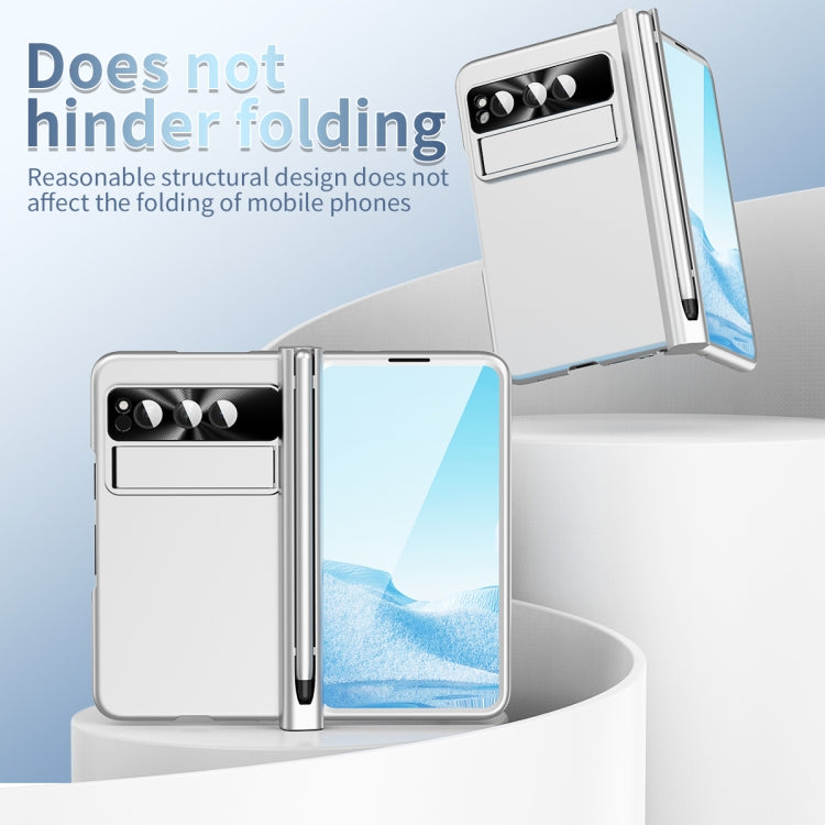 For Google Pixel Fold Integrated Electroplating Pen Slot Double Hinge Folding Phone Case with Stylus(Silver)