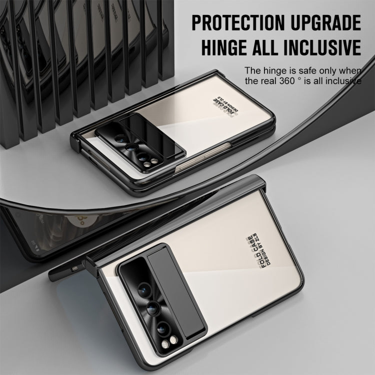 For Google Pixel Fold Integrated Electroplating Folding Phone Case with Pen Slot(Black)