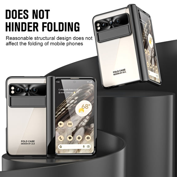For Google Pixel Fold Integrated Electroplating Folding Phone Case with Pen Slot(Black)
