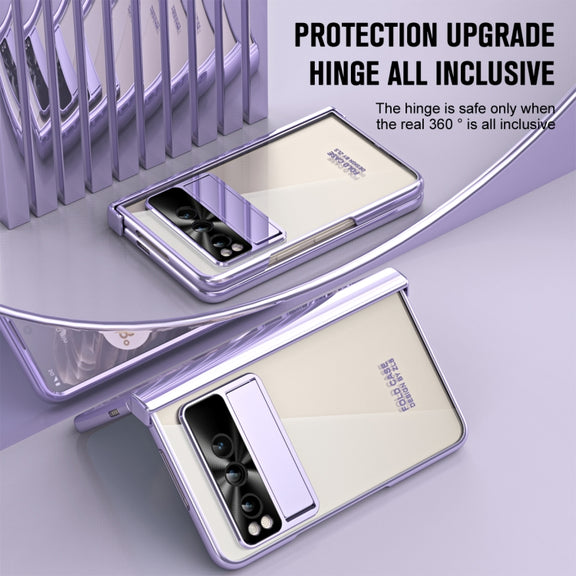For Google Pixel Fold Integrated Electroplating Folding Phone Case with Pen Slot(Purple)