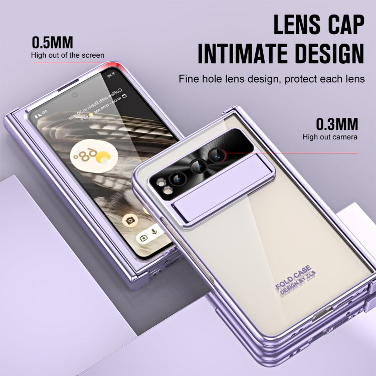 For Google Pixel Fold Integrated Electroplating Folding Phone Case with Pen Slot(Purple)