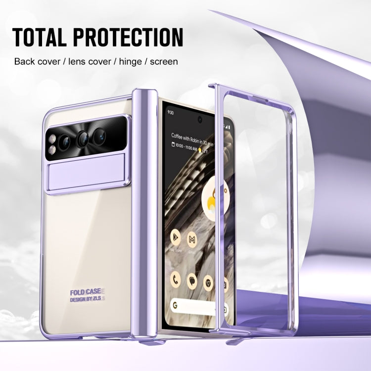 For Google Pixel Fold Integrated Electroplating Folding Phone Case with Pen Slot(Purple)