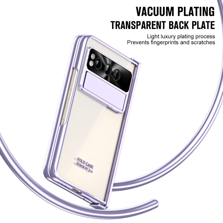 For Google Pixel Fold Integrated Electroplating Folding Phone Case with Pen Slot(Purple)