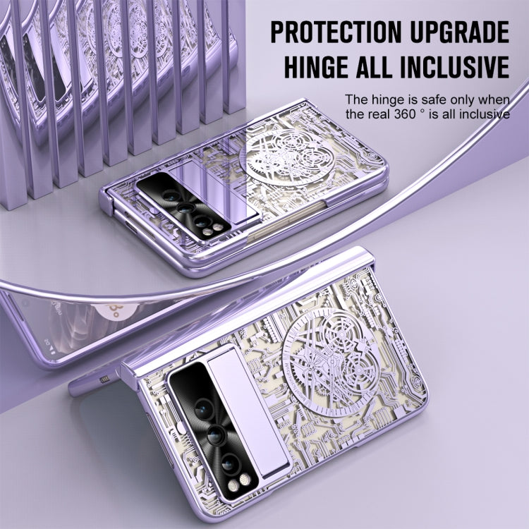 For Google Pixel Fold Mechanical Legend Integrated Electroplating All-inclusive Phone Case with Pen Slot(Purple)