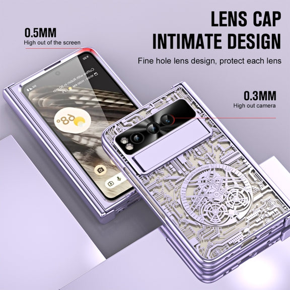 For Google Pixel Fold Mechanical Legend Integrated Electroplating All-inclusive Phone Case with Pen Slot(Purple)