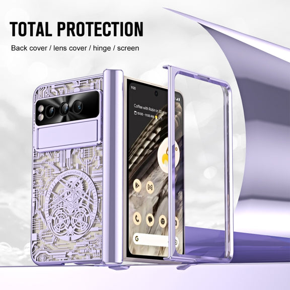 For Google Pixel Fold Mechanical Legend Integrated Electroplating All-inclusive Phone Case with Pen Slot(Purple)