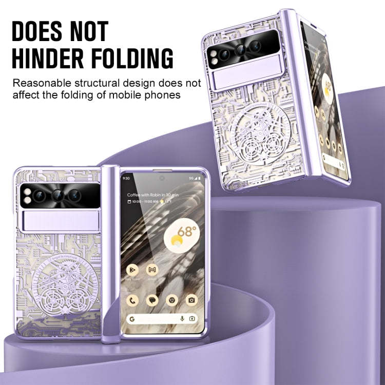For Google Pixel Fold Mechanical Legend Integrated Electroplating All-inclusive Phone Case with Pen Slot(Purple)
