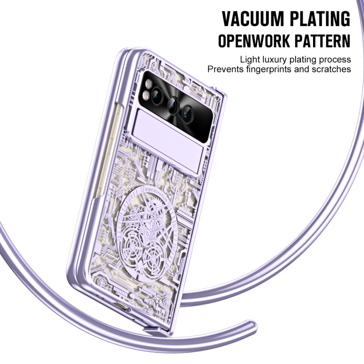 For Google Pixel Fold Mechanical Legend Integrated Electroplating All-inclusive Phone Case with Pen Slot(Purple)