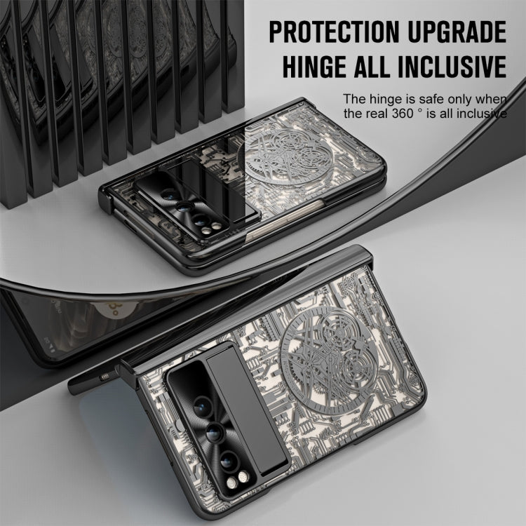 For Google Pixel Fold Mechanical Legend Integrated Electroplating All-inclusive Phone Case with Pen Slot(Black)