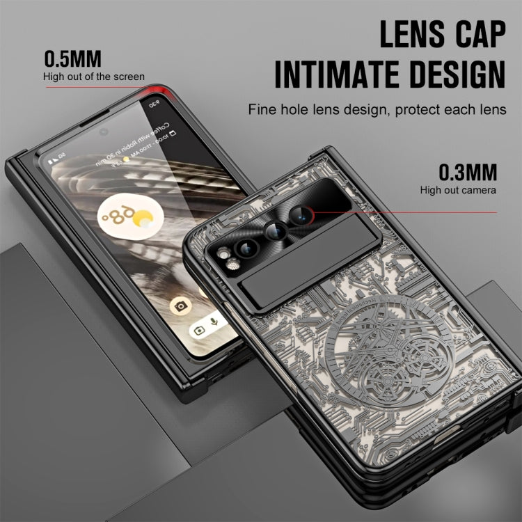 For Google Pixel Fold Mechanical Legend Integrated Electroplating All-inclusive Phone Case with Pen Slot(Black)