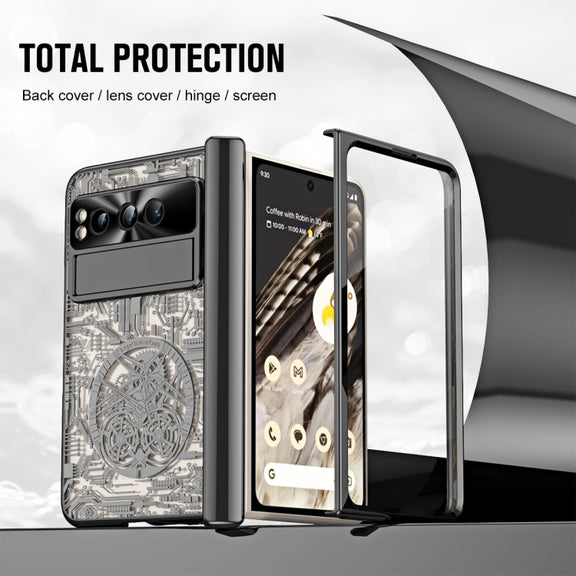 For Google Pixel Fold Mechanical Legend Integrated Electroplating All-inclusive Phone Case with Pen Slot(Black)