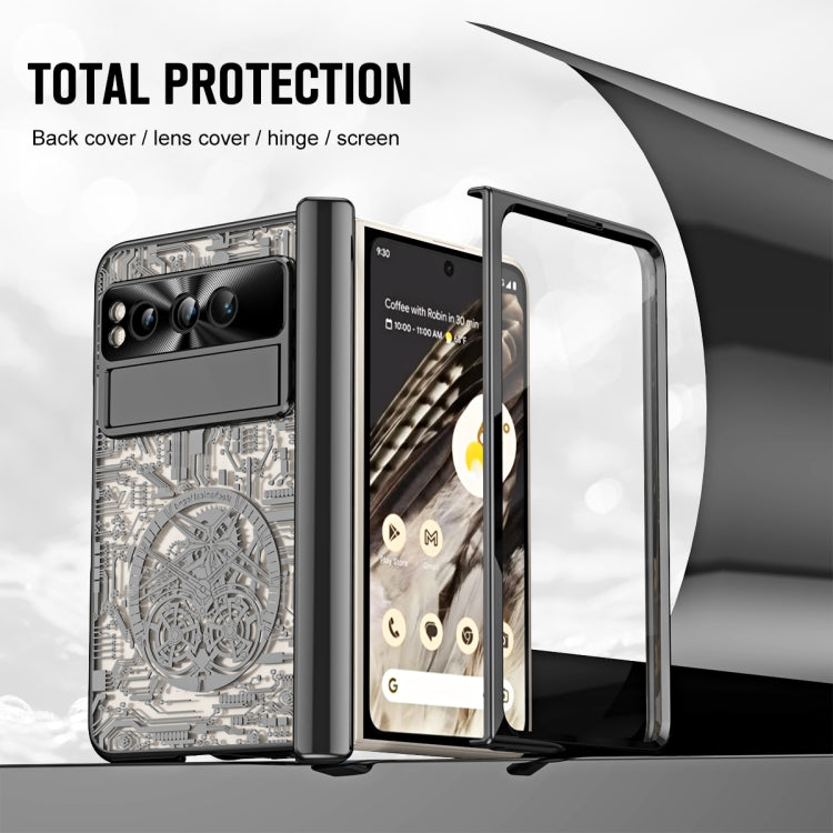 For Google Pixel Fold Mechanical Legend Integrated Electroplating All-inclusive Phone Case with Pen Slot(Black)