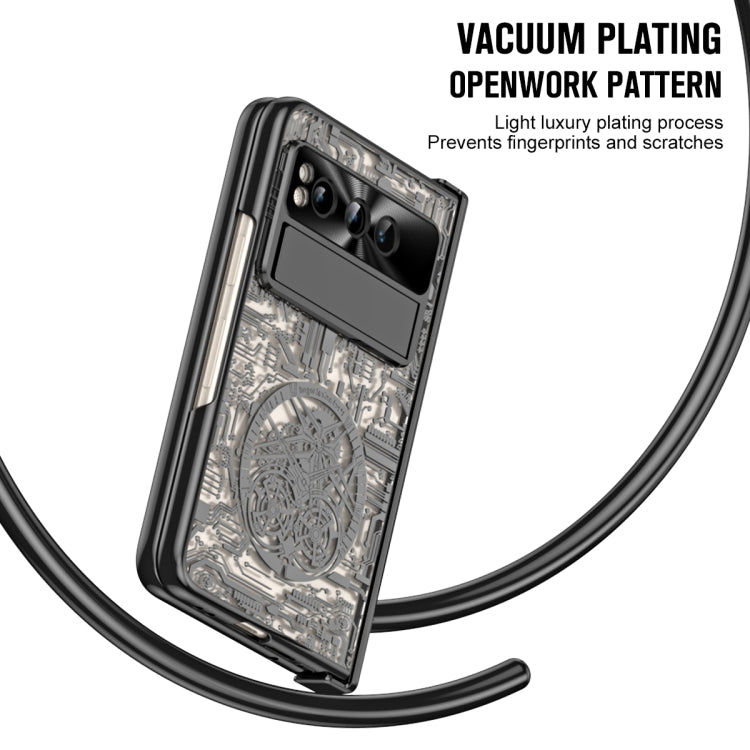 For Google Pixel Fold Mechanical Legend Integrated Electroplating All-inclusive Phone Case with Pen Slot(Black)