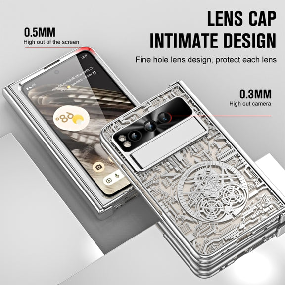 For Google Pixel Fold Mechanical Legend Integrated Electroplating All-inclusive Phone Case with Pen Slot(Silver)