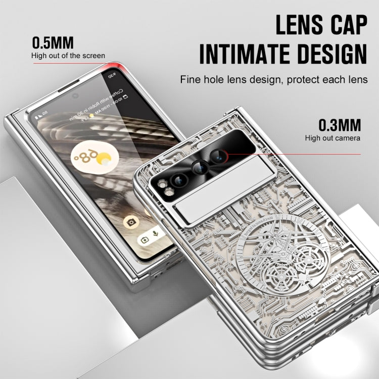 For Google Pixel Fold Mechanical Legend Integrated Electroplating All-inclusive Phone Case with Pen Slot(Silver)