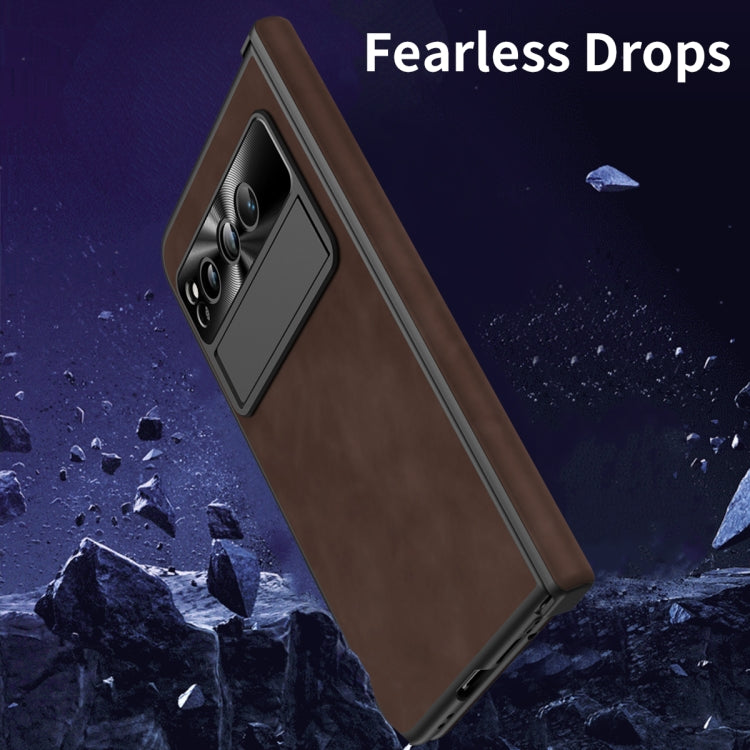 For Google Pixel Fold Integrated Napa Texture All-inclusive Phone Case with Hinge(Coffee)