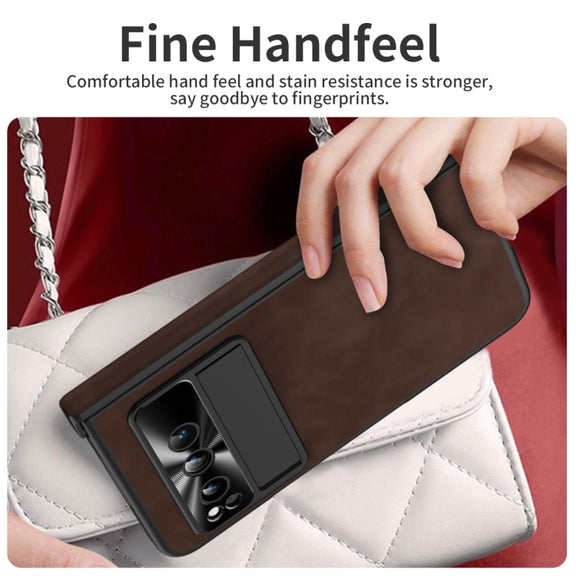 For Google Pixel Fold Integrated Napa Texture All-inclusive Phone Case with Hinge(Coffee)