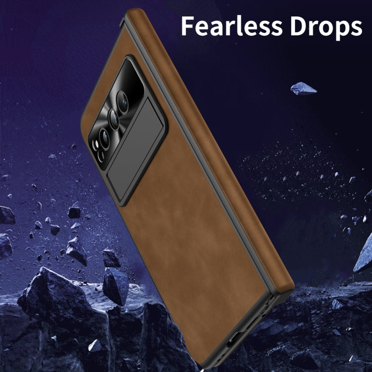 For Google Pixel Fold Integrated Napa Texture All-inclusive Phone Case with Hinge(Brown)