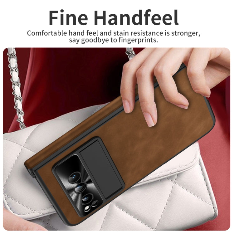 For Google Pixel Fold Integrated Napa Texture All-inclusive Phone Case with Hinge(Brown)
