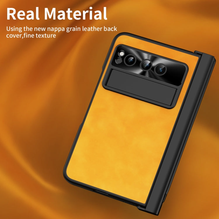 For Google Pixel Fold Integrated Napa Texture All-inclusive Phone Case with Pen Slot(Yellow)