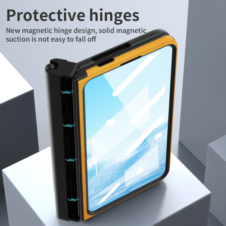 For Google Pixel Fold Integrated Napa Texture All-inclusive Phone Case with Pen Slot(Yellow)