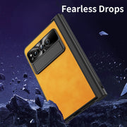 For Google Pixel Fold Integrated Napa Texture All-inclusive Phone Case with Pen Slot(Yellow)